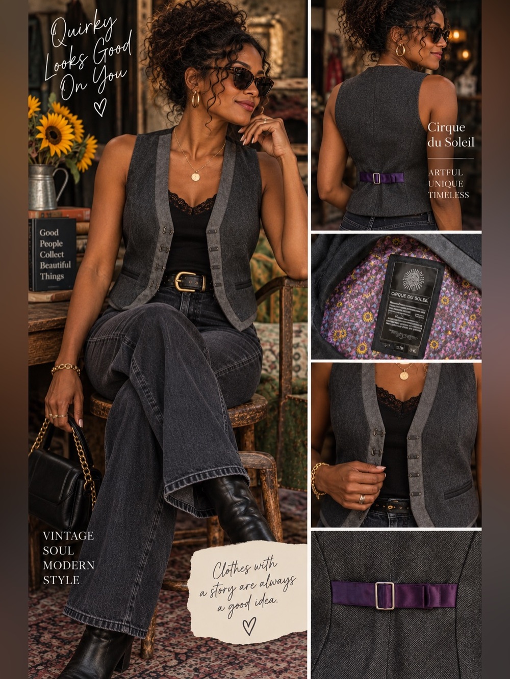 Cirque du Soleil Chic Collection Herringbone Waistcoat Vest with Sun-Pattern Lin